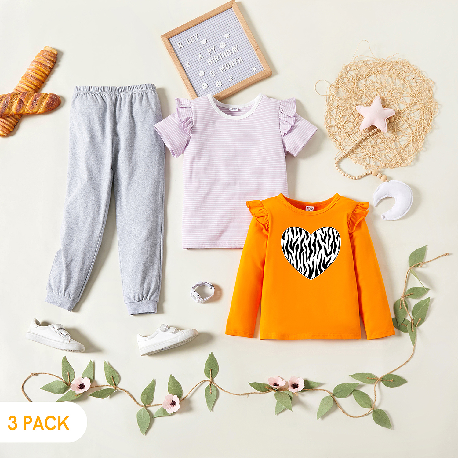 

3-Pack Kids Graphic & Striped Tee Pants Set