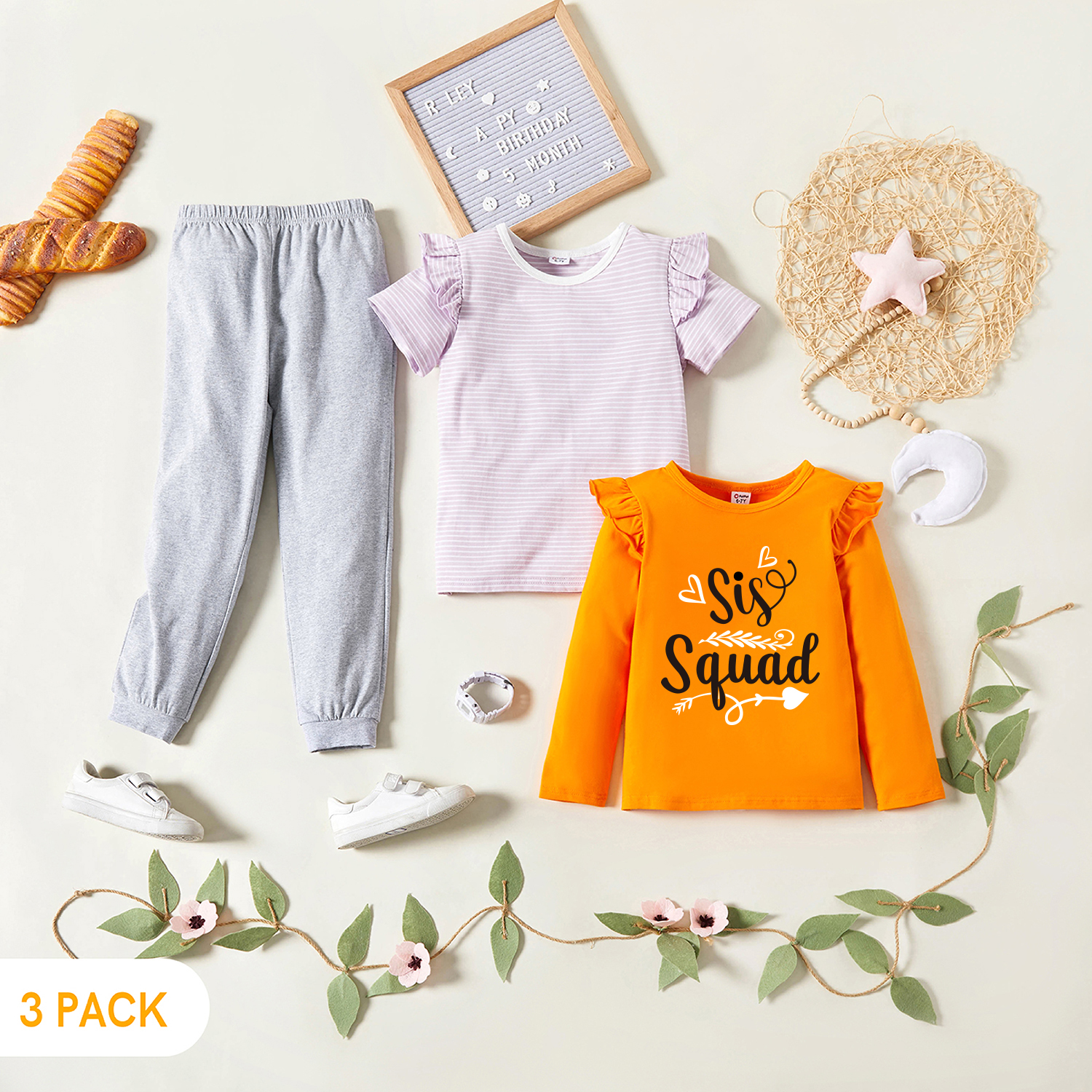 

3-Pack Kids Graphic & Striped Tee Pants Set