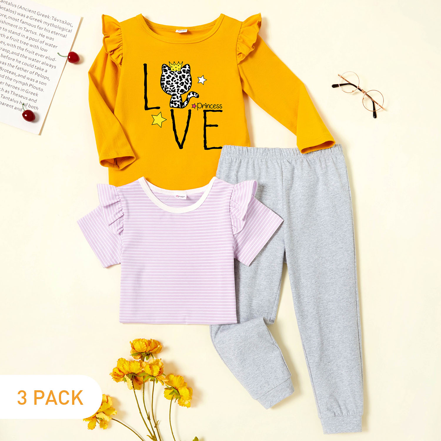 

3-Pack Toddler Graphic & Striped Tee & Pants Set