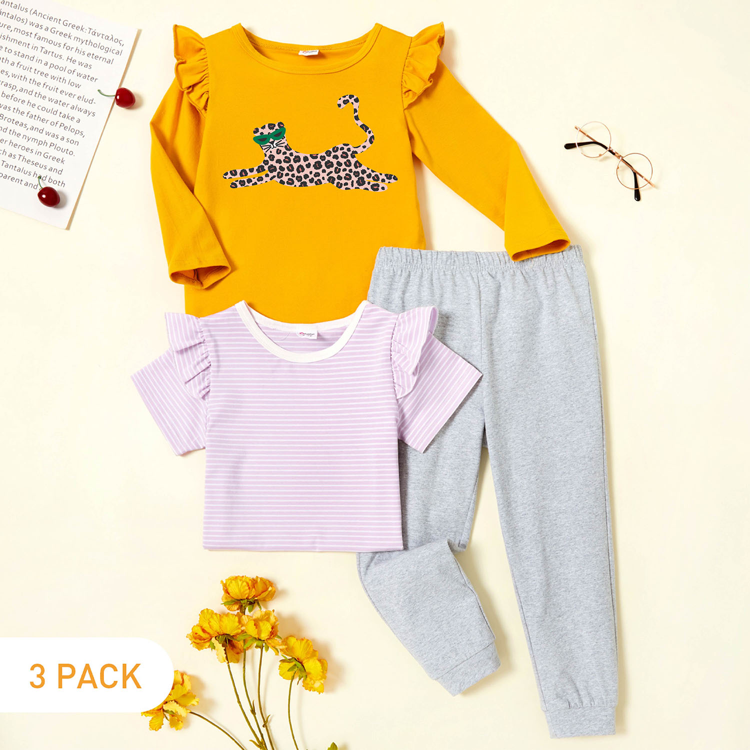 

3-Pack Toddler Graphic & Striped Tee & Pants Set