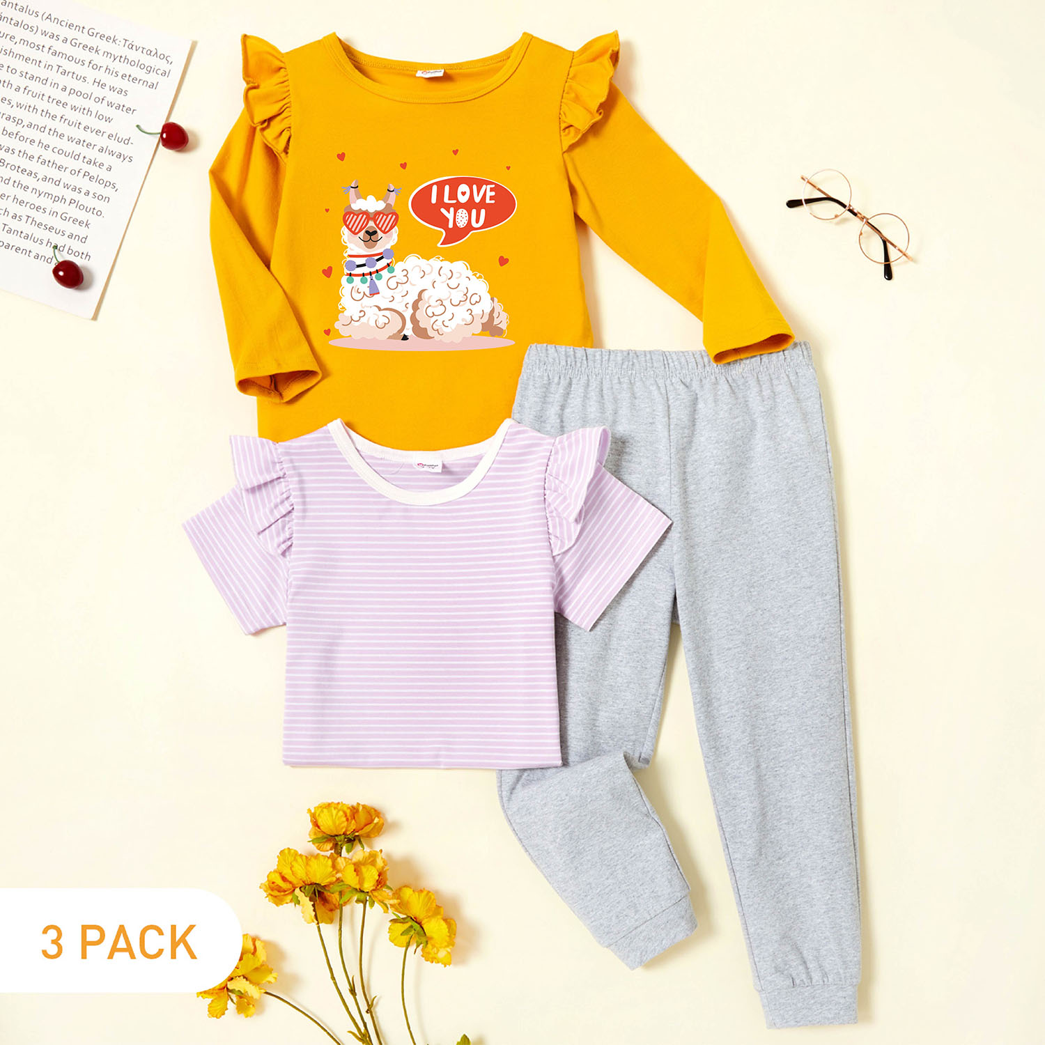 

3-Pack Toddler Graphic & Striped Tee & Pants Set