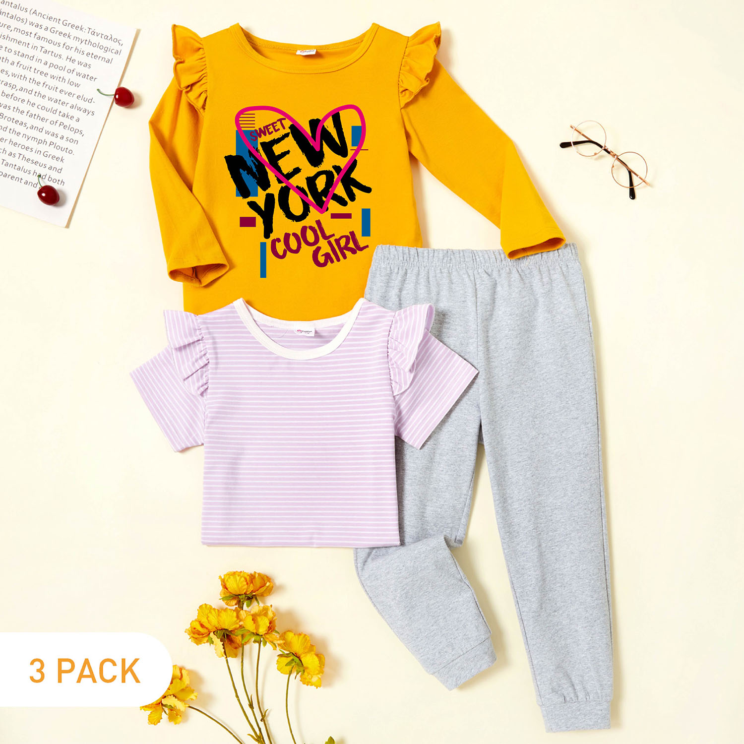 

3-Pack Toddler Graphic & Striped Tee & Pants Set