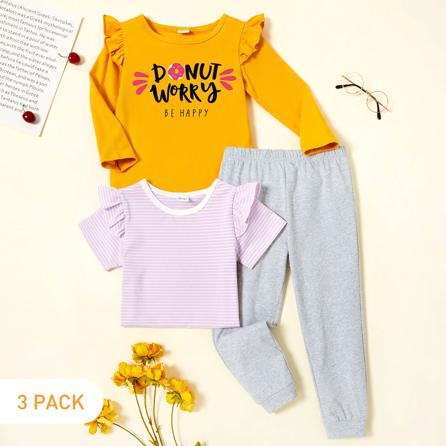 

3-Pack Toddler Graphic & Striped Tee & Pants Set
