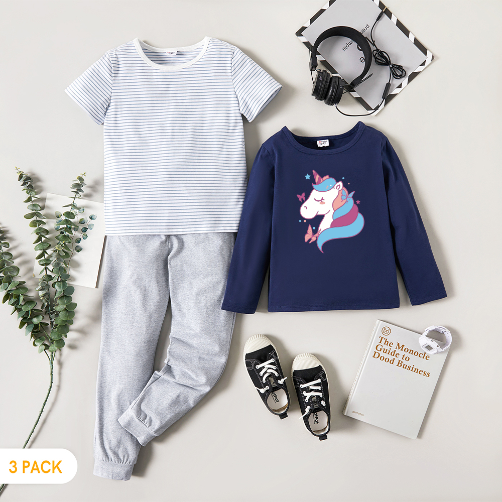 

3-Pack Kids Graphic & Striped Tee Pants Set