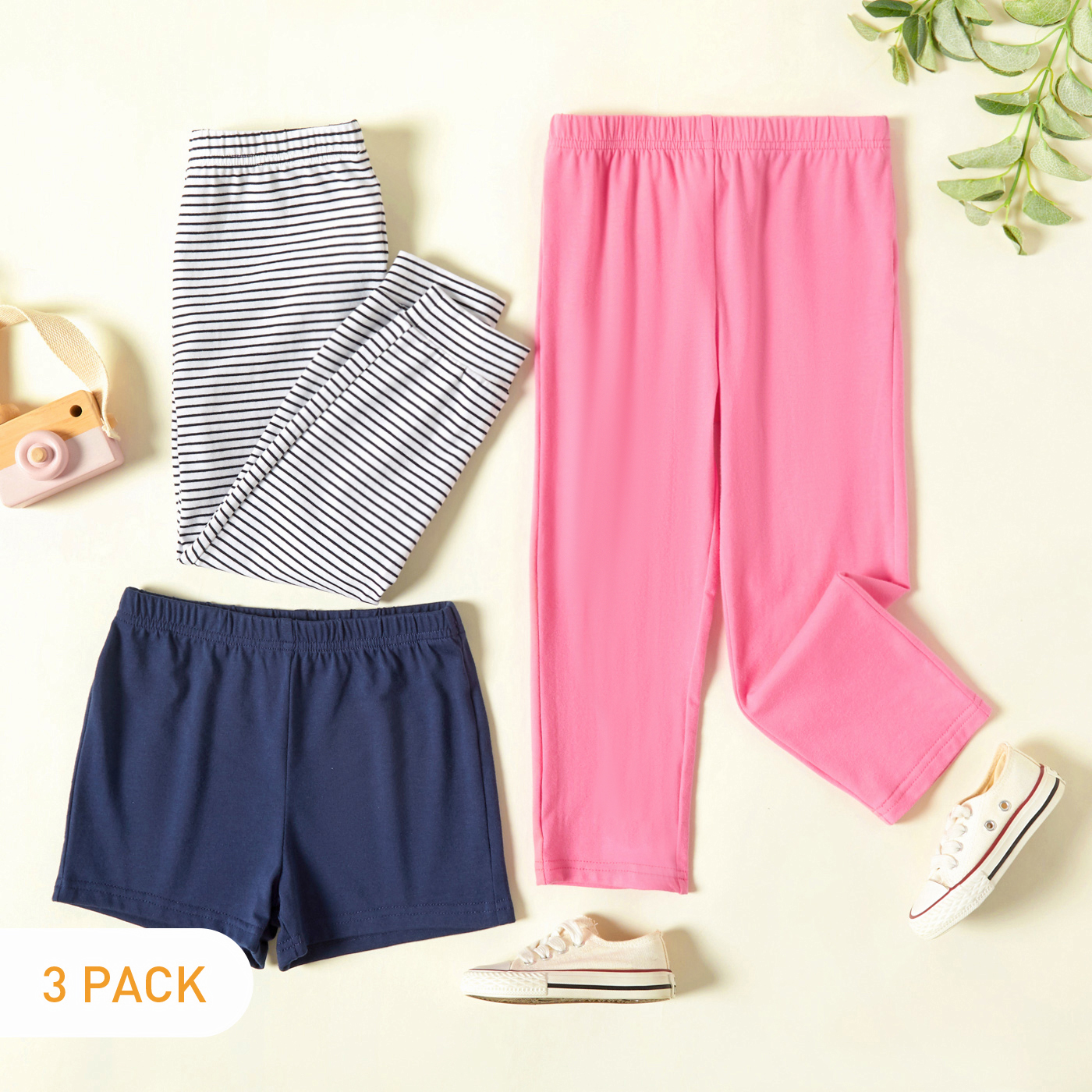 

3-Pack Toddler Casual Solid & Striped Pants Shorts Set