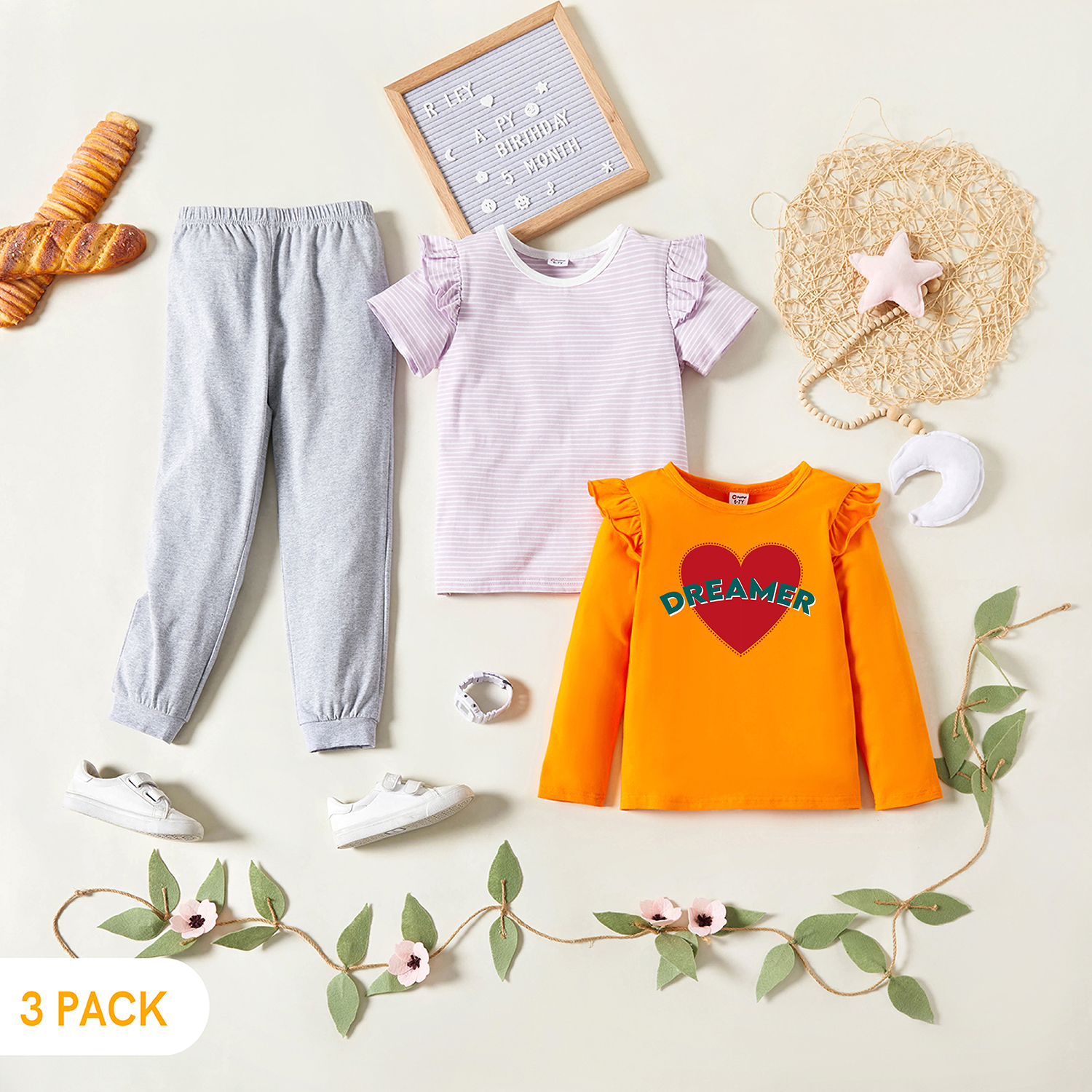 

3-Pack Kids Graphic & Striped Tee Pants Set