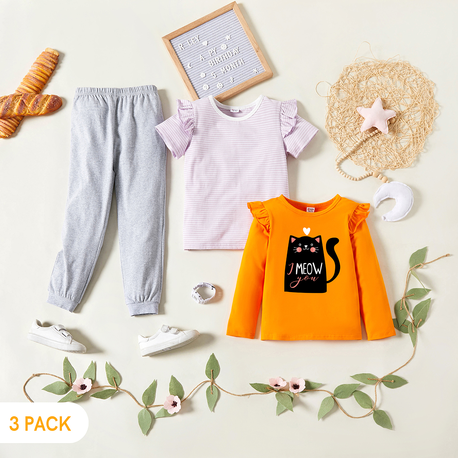 

3-Pack Kids Graphic & Striped Tee Pants Set