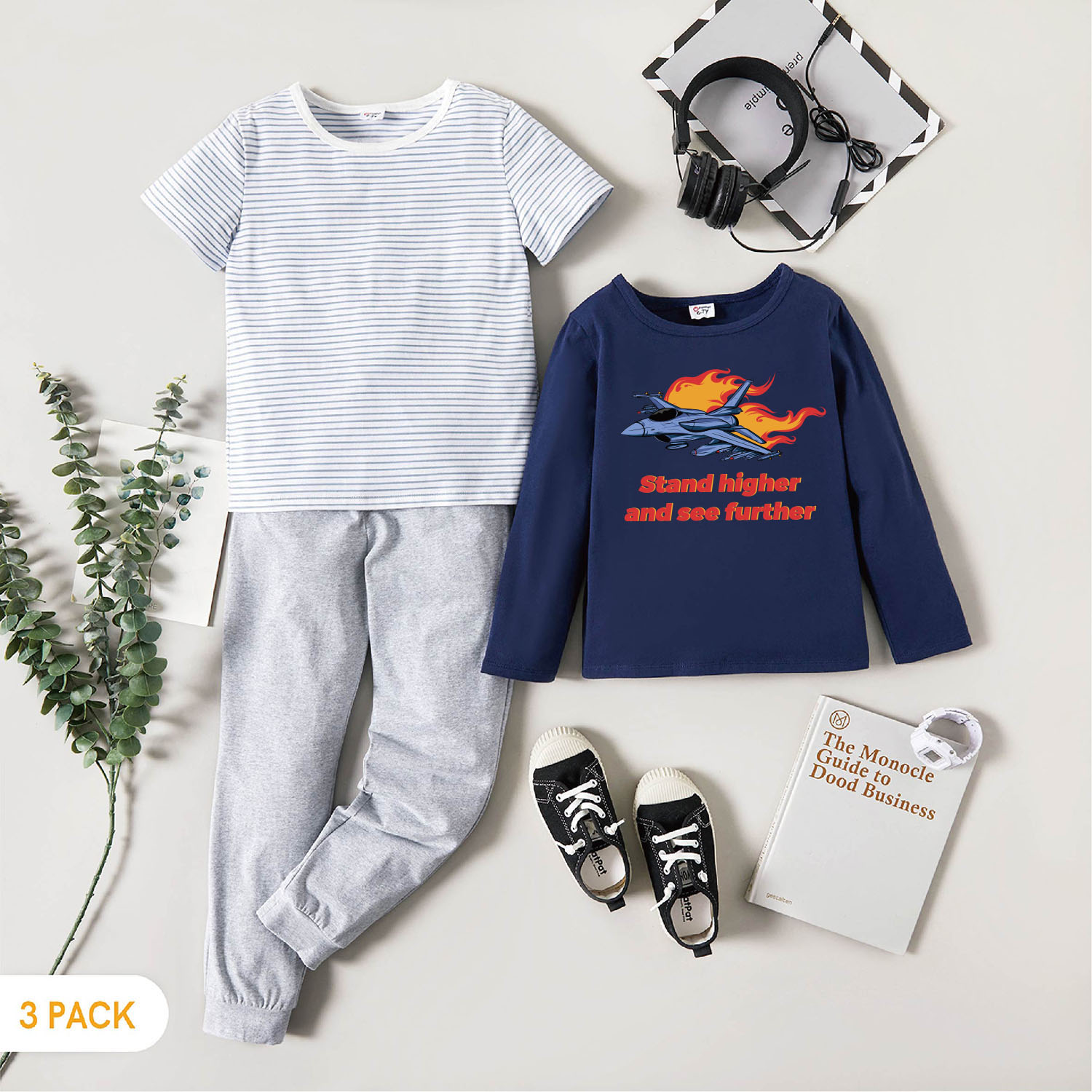 

3-Pack Kids Graphic & Striped Tee Pants Set