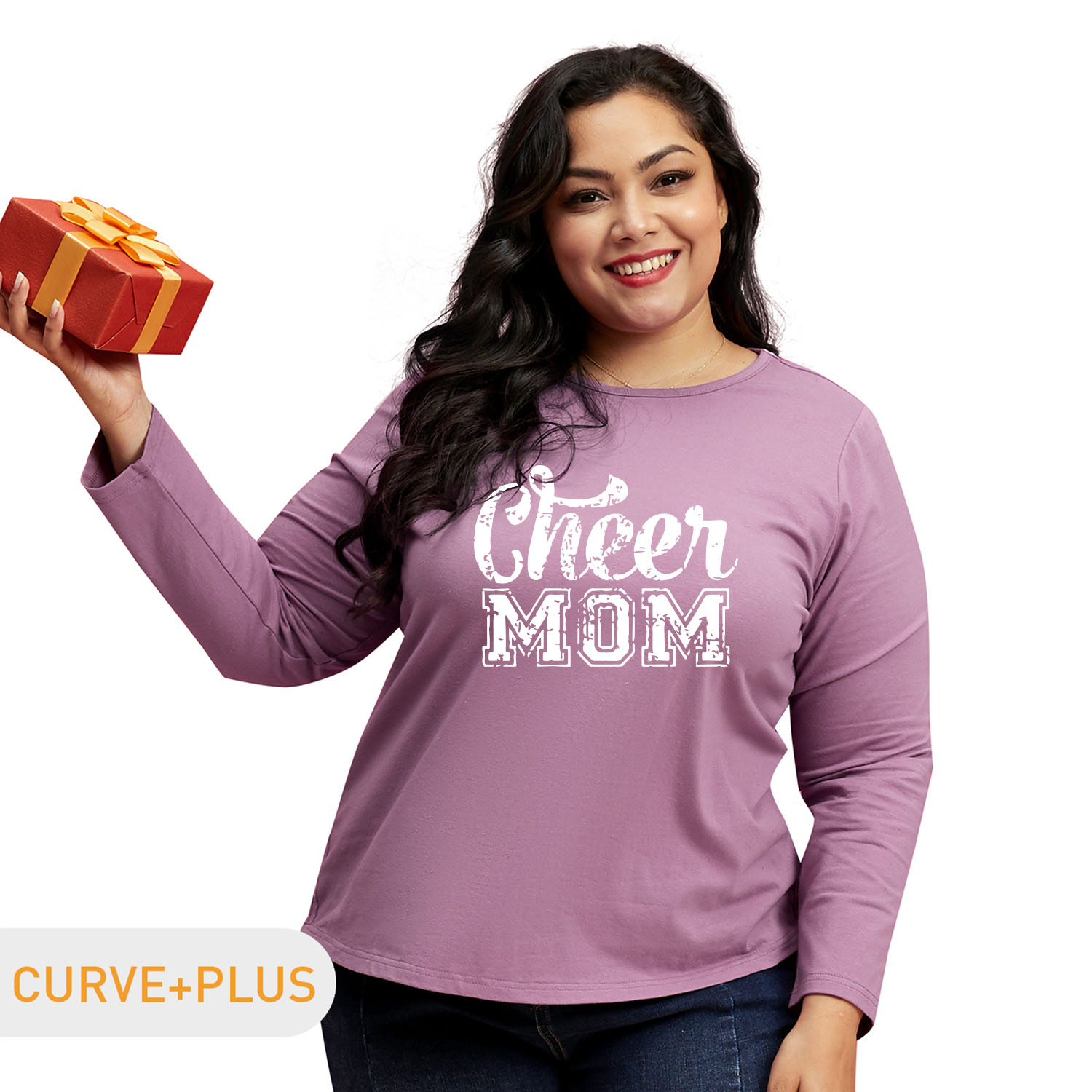 

Women Plus Size Graphic Letter Print Round Neck Long-sleeve Tee