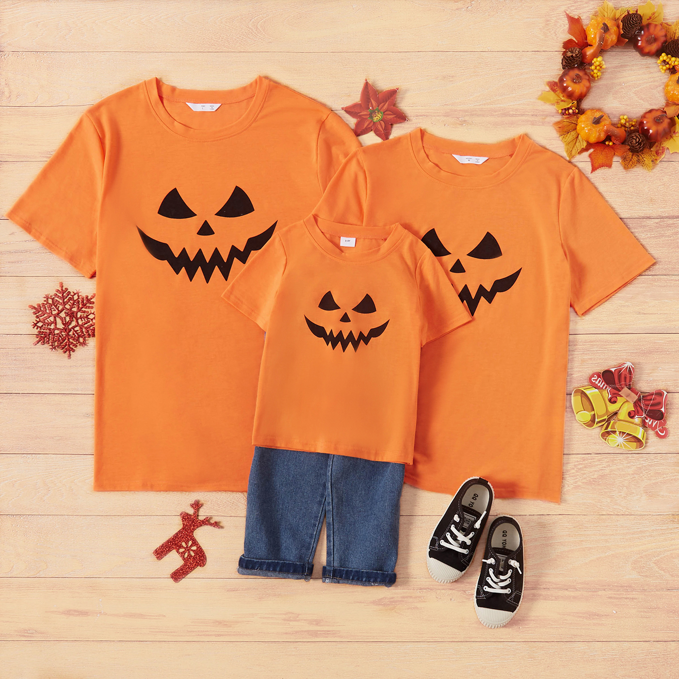 

Halloween Pumpkin Face Print Orange Family Matching Short-sleeve T-shirts