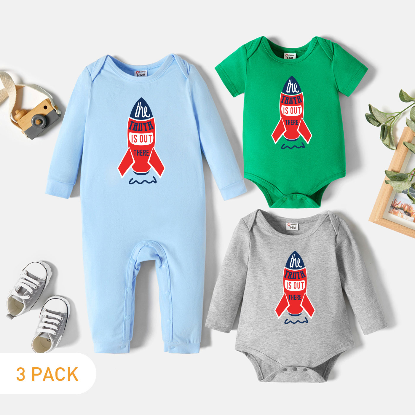 

3-Pack Baby Graphic Romper and Jumpsuit Set