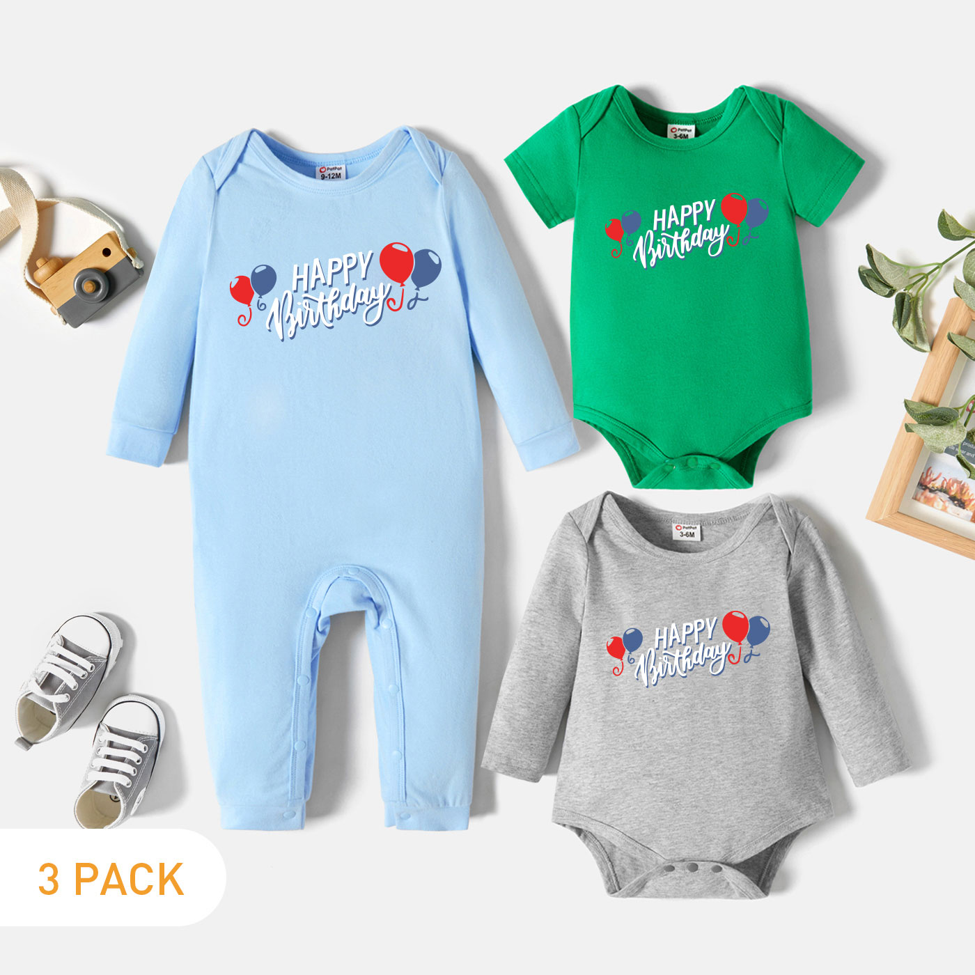 

3-Pack Baby Graphic Romper and Jumpsuit Set