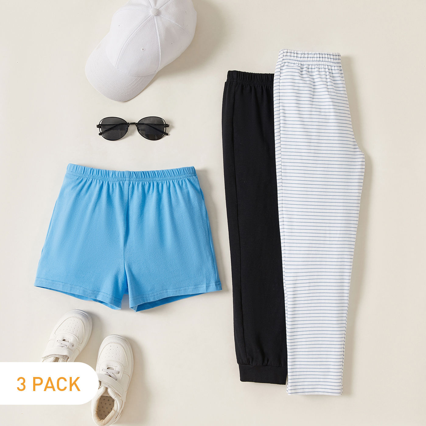 

3-Pack Kids Casual Solid & Striped Pants Shorts Set