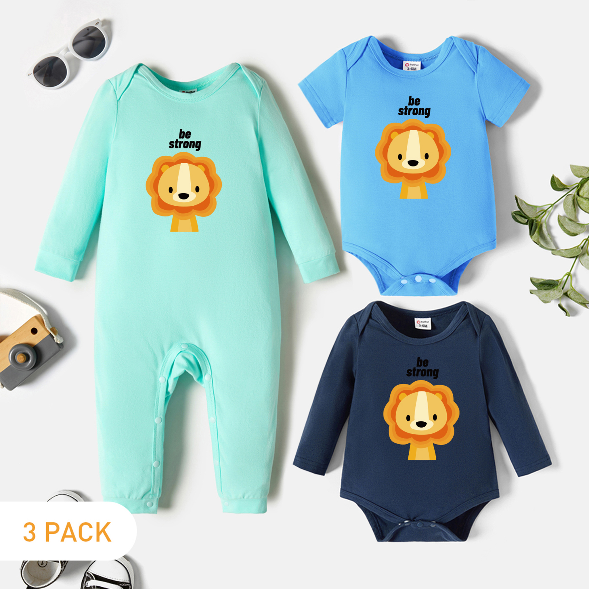 

3-Pack Baby Graphic Romper and Jumpsuit Set