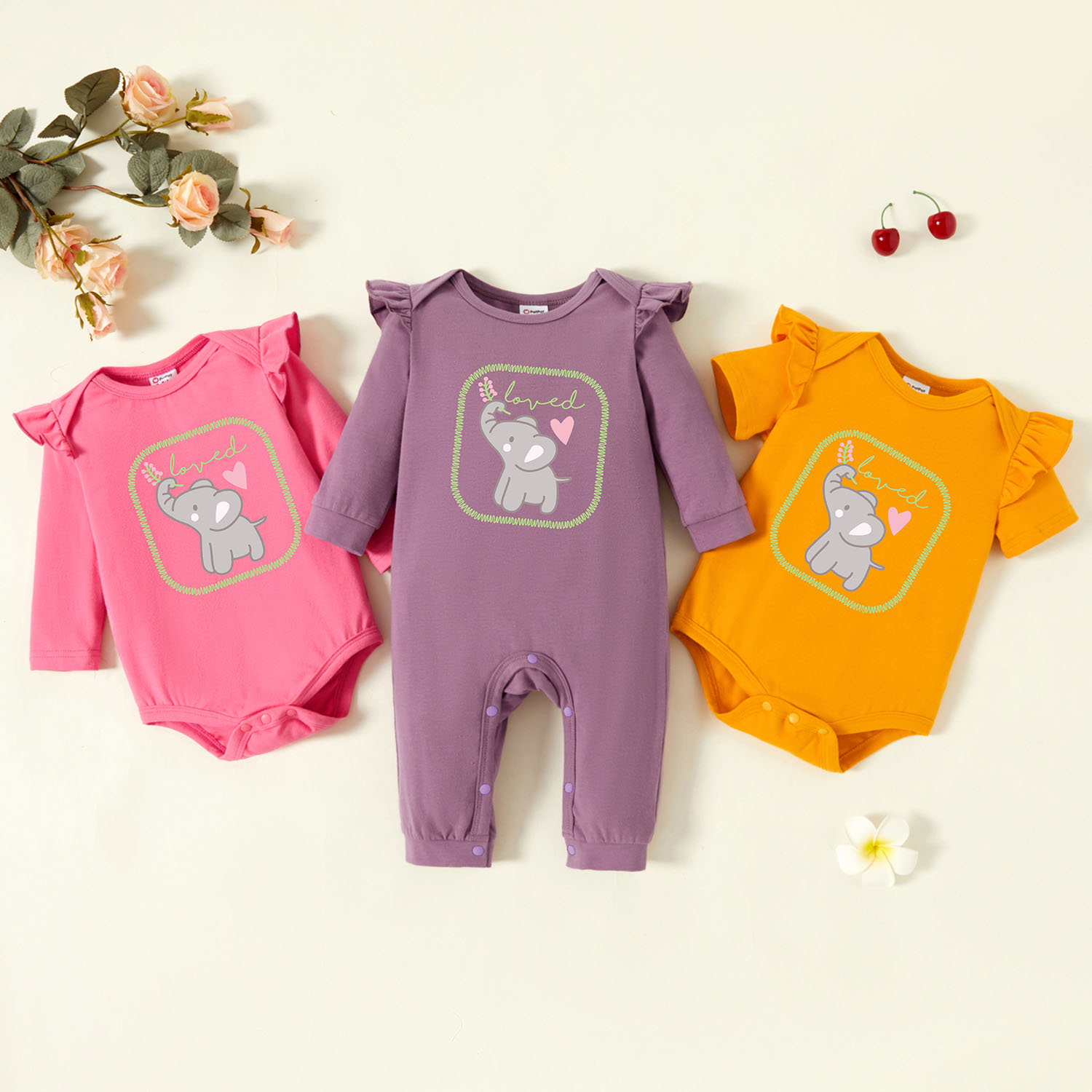 

3-Pack Baby Graphic Flutter-sleeve Romper and Jumpsuit Set