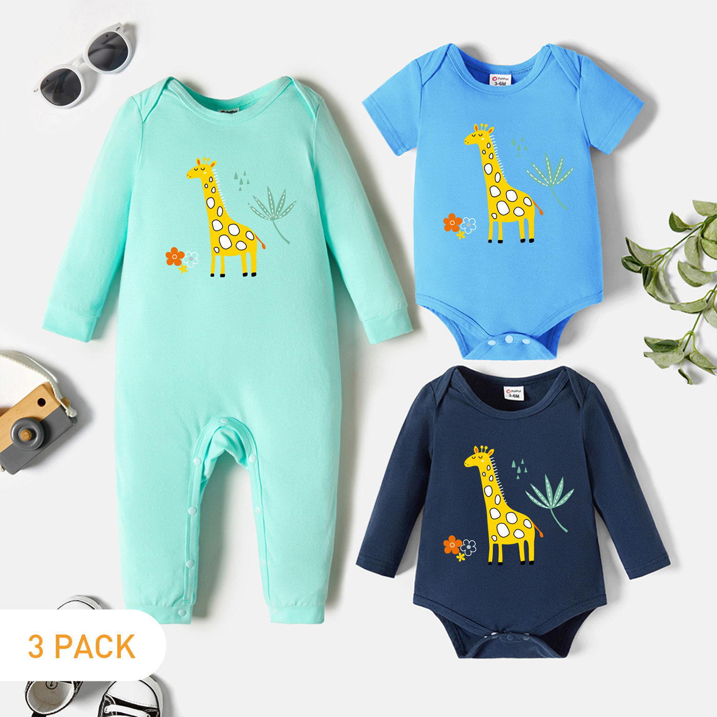 

3-Pack Baby Graphic Romper and Jumpsuit Set