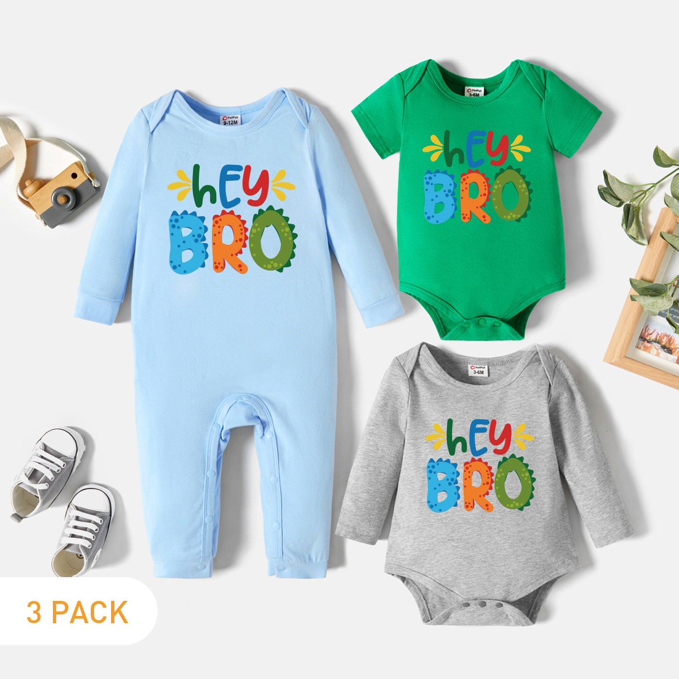 

3-Pack Baby Boy Graphic Letter Print Romper Jumpsuit Set