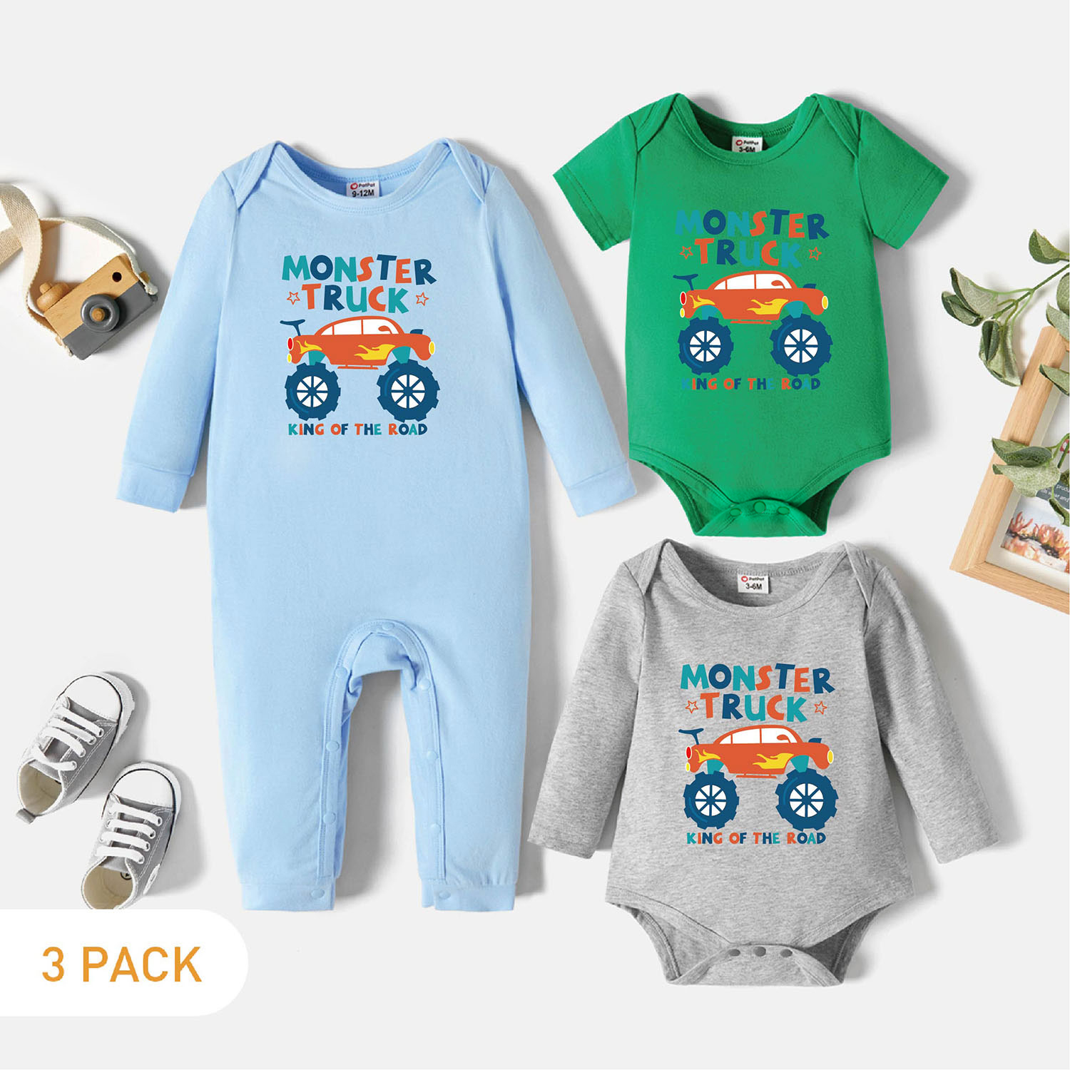 

3-Pack Baby Graphic Romper and Jumpsuit Set