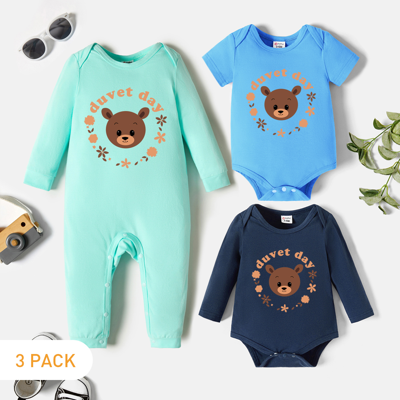 

3-Pack Baby Graphic Romper and Jumpsuit Set