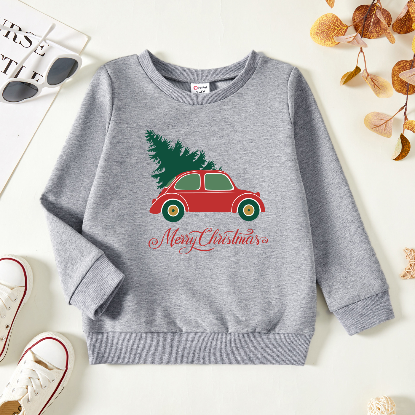 

Christmas Toddler Graphic Christmas Tree and Car and Letter Print Long-sleeve Pullover