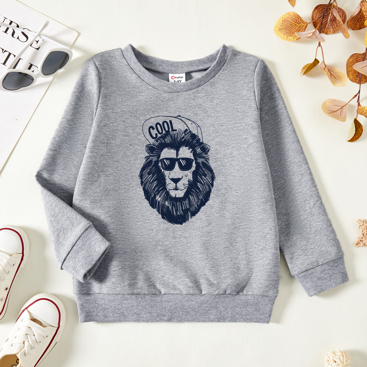 

Toddler Boy Graphic Lion and Letter Print Long-sleeve Pullover
