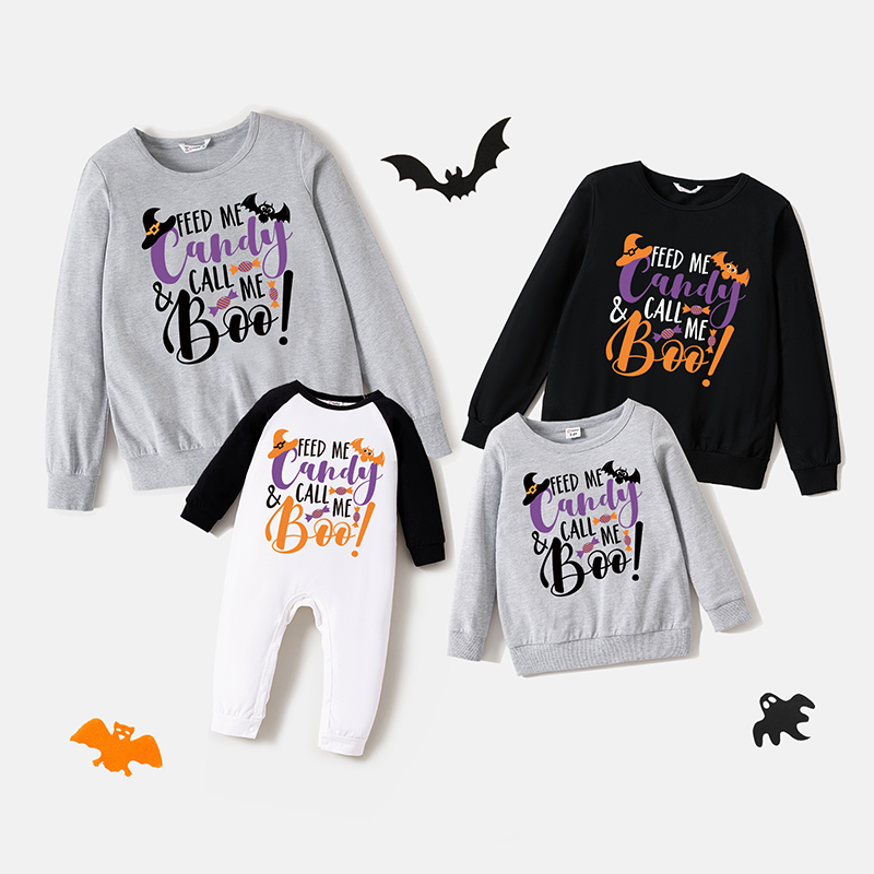 

100% Cotton Halloween Bat and Letter Print Family Matching Long-sleeve Sweatshirts