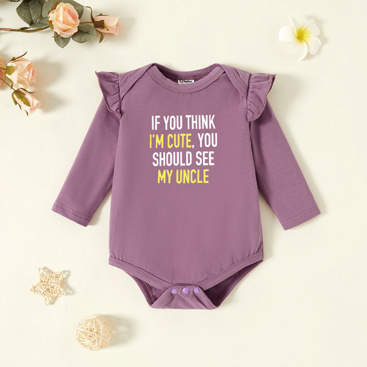 

Baby Girl Graphic Letter Print Ruffled Long-sleeve Romper