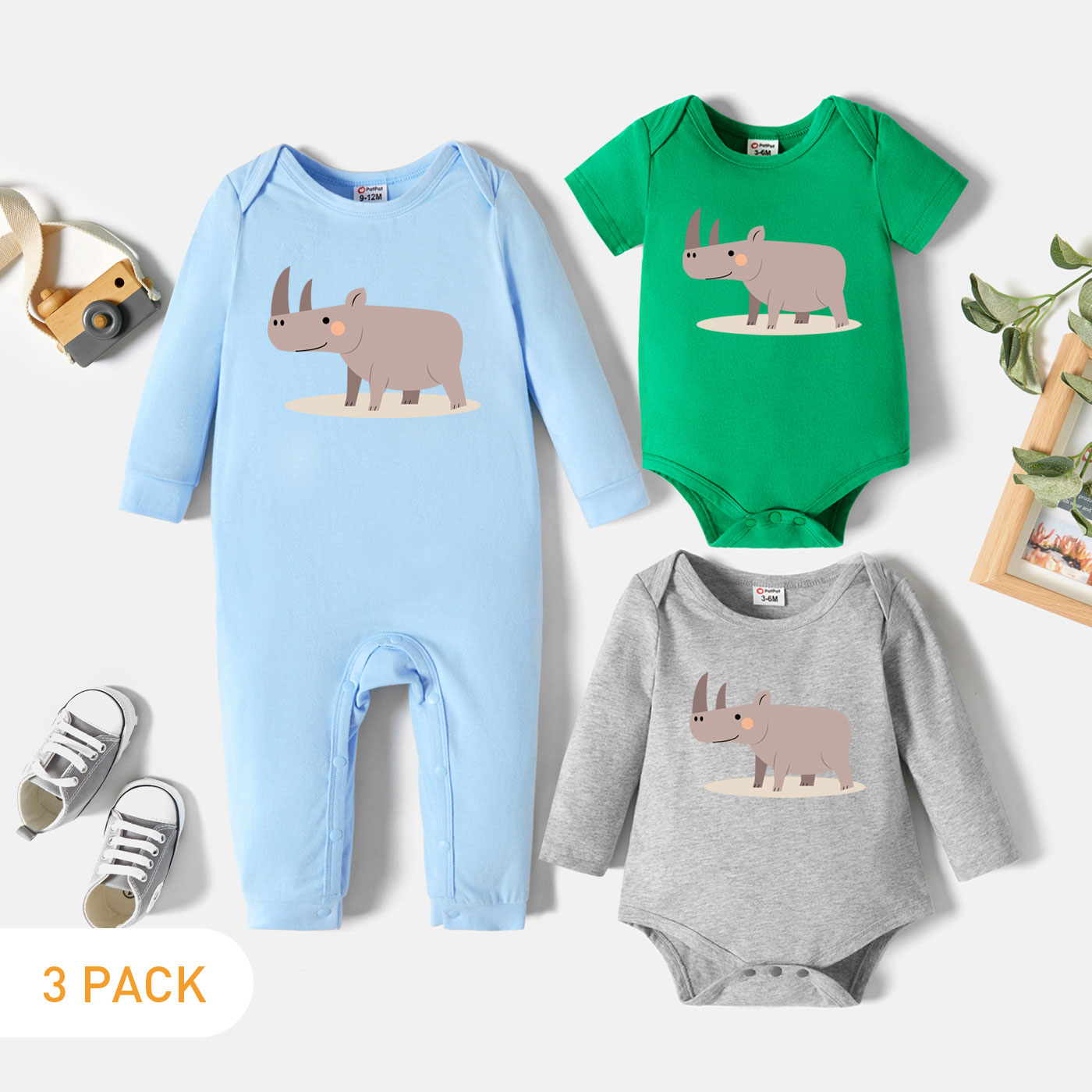 

3-Pack Baby Graphic Romper and Jumpsuit Set