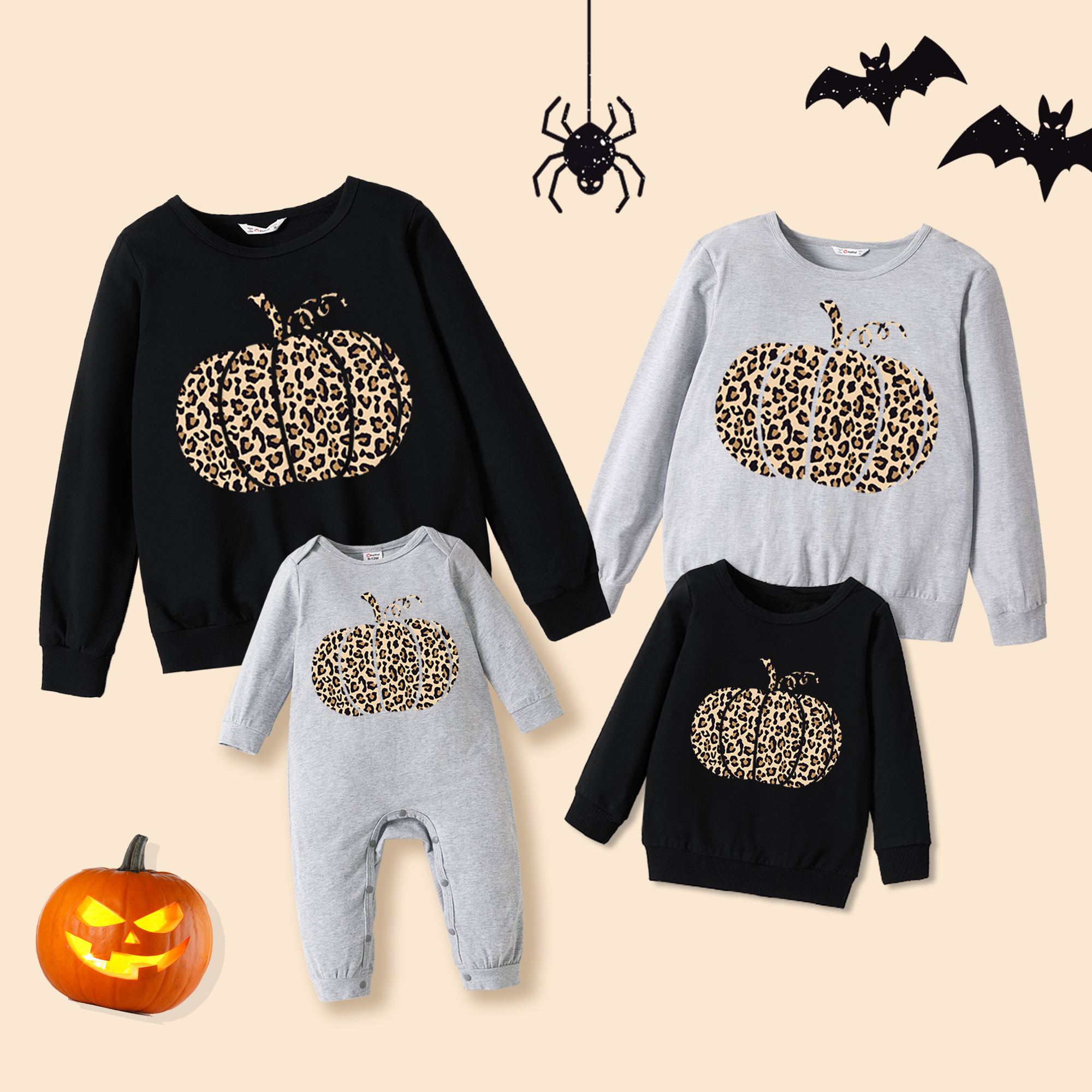

100% Cotton Halloween Leopard Pumpkin Print Family Matching Long-sleeve Sweatshirts