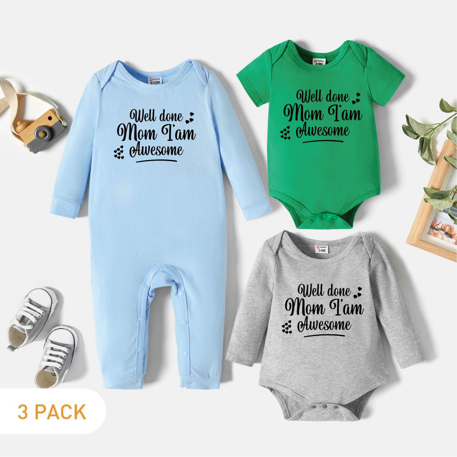 

3-Pack Baby Graphic Romper and Jumpsuit Set