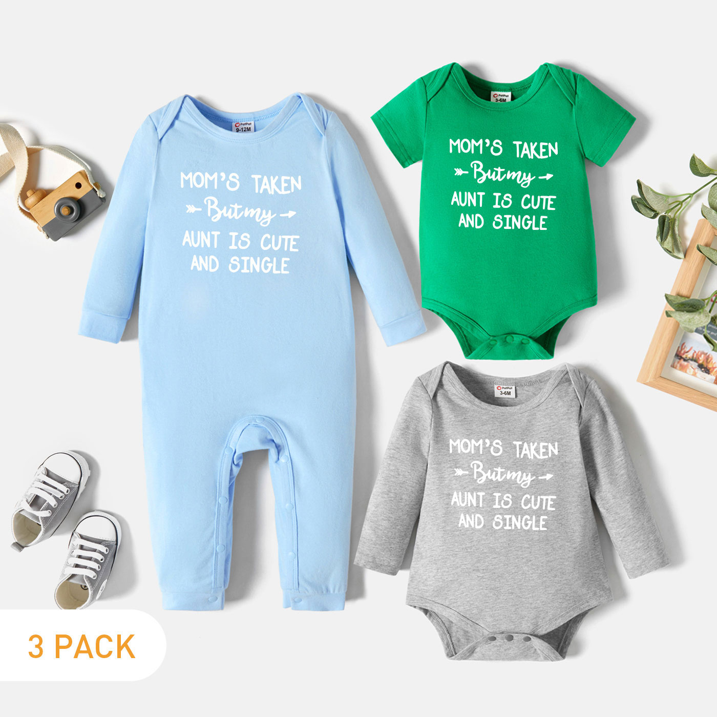 

3-Pack Baby Graphic Romper and Jumpsuit Set