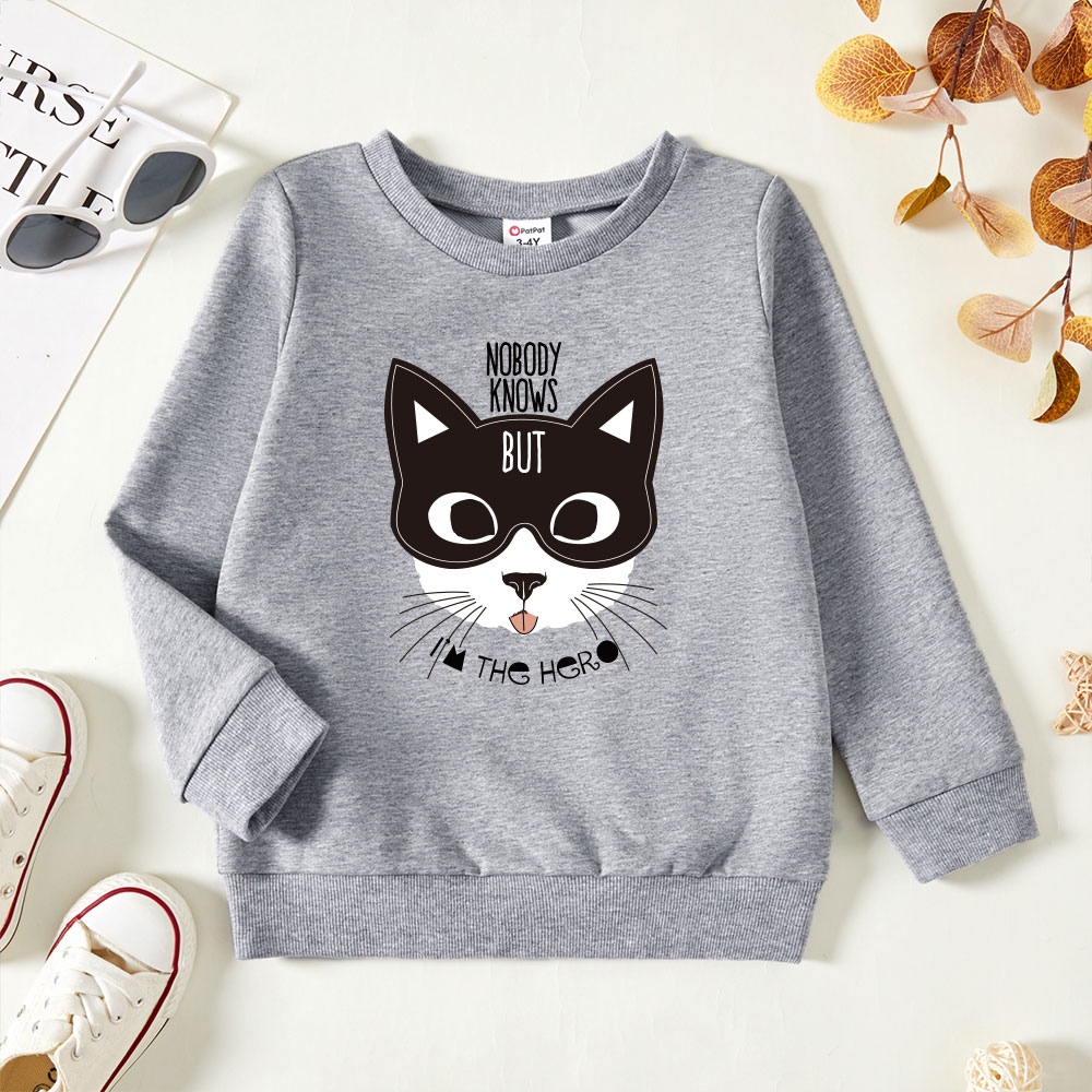 

Toddler Graphic Cat and Letter Print Long-sleeve Pullover