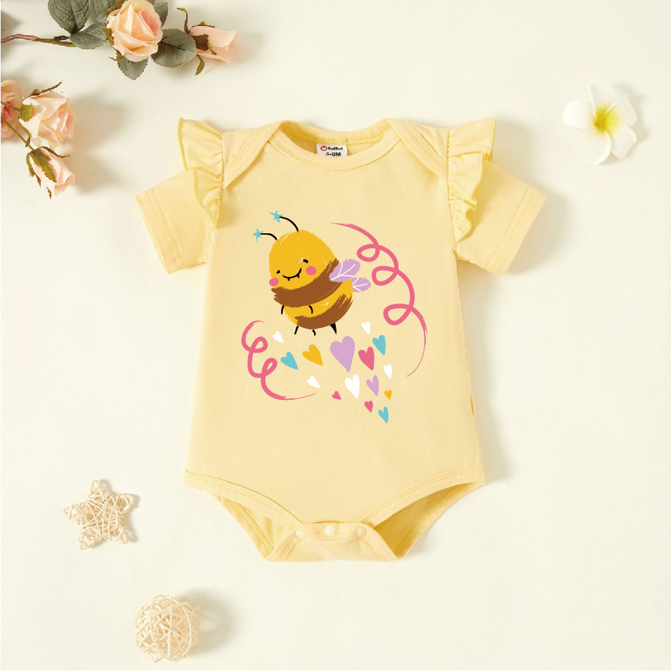 

Baby Graphic Flutter-sleeve Beige Short-sleeve Romper