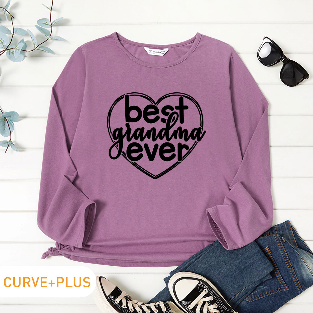 

Women Plus Size Graphic Heart-shaped and Letter Print Round Neck Long-sleeve Tee