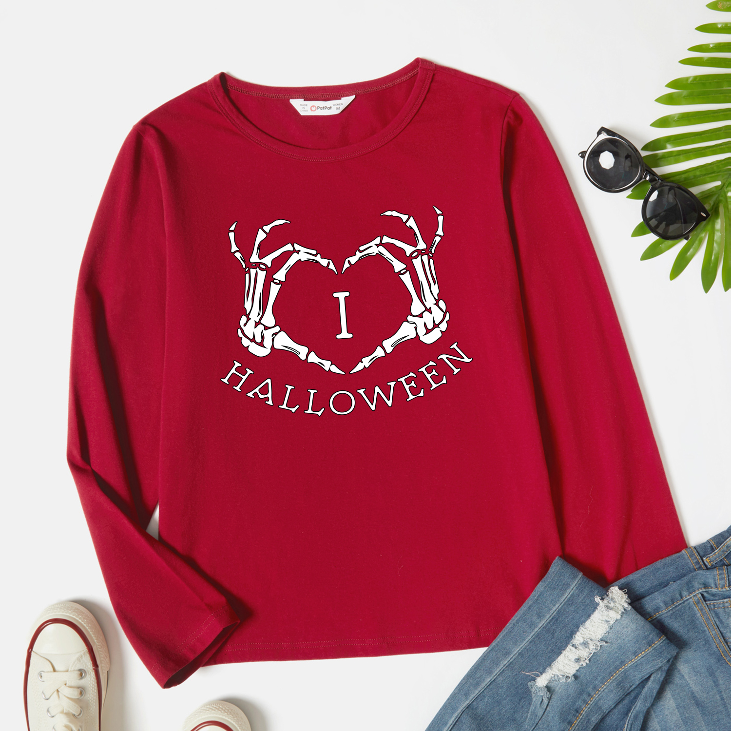 

Graphic Burgundy Long-sleeve Round-collar Tee for Women
