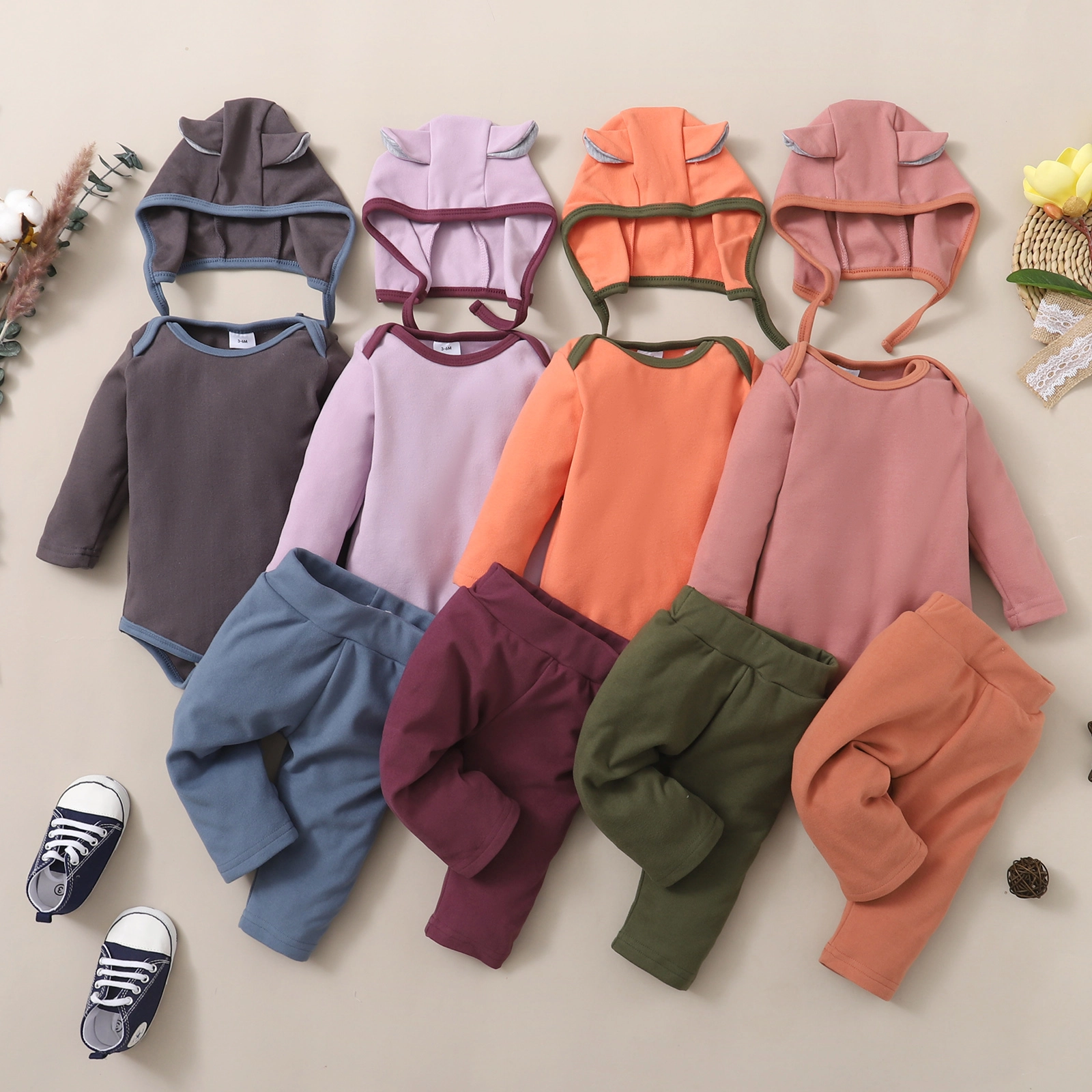 

3pcs Baby Colorblock Long-sleeve Romper and Trousers Set