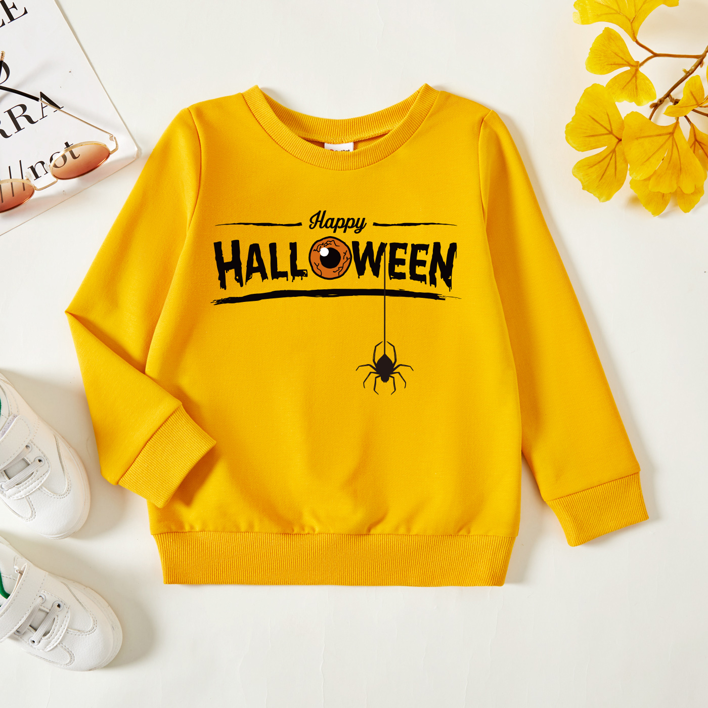 

Halloween Toddler Graphic Spider and Letter Print Long-sleeve Pullover