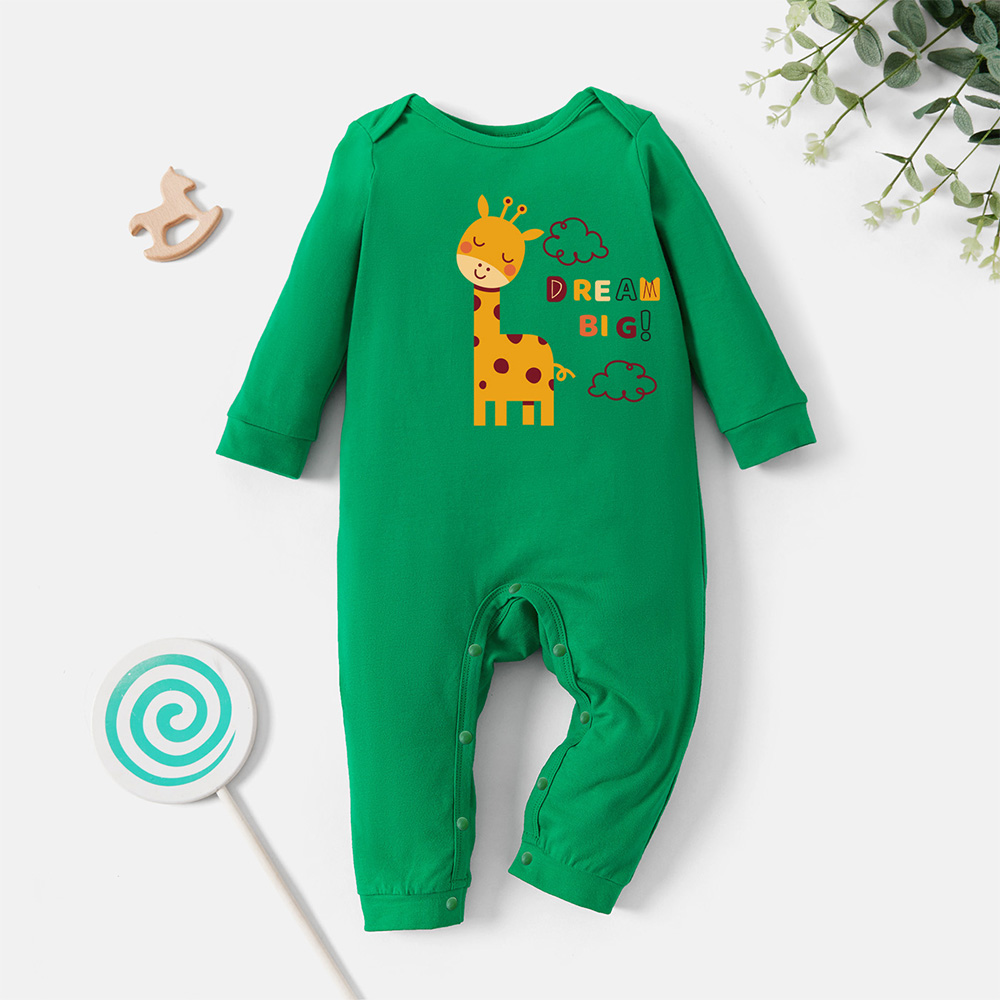 

Baby Graphic Giraffe and Cloud and Letter Print Long-sleeve Jumpsuit