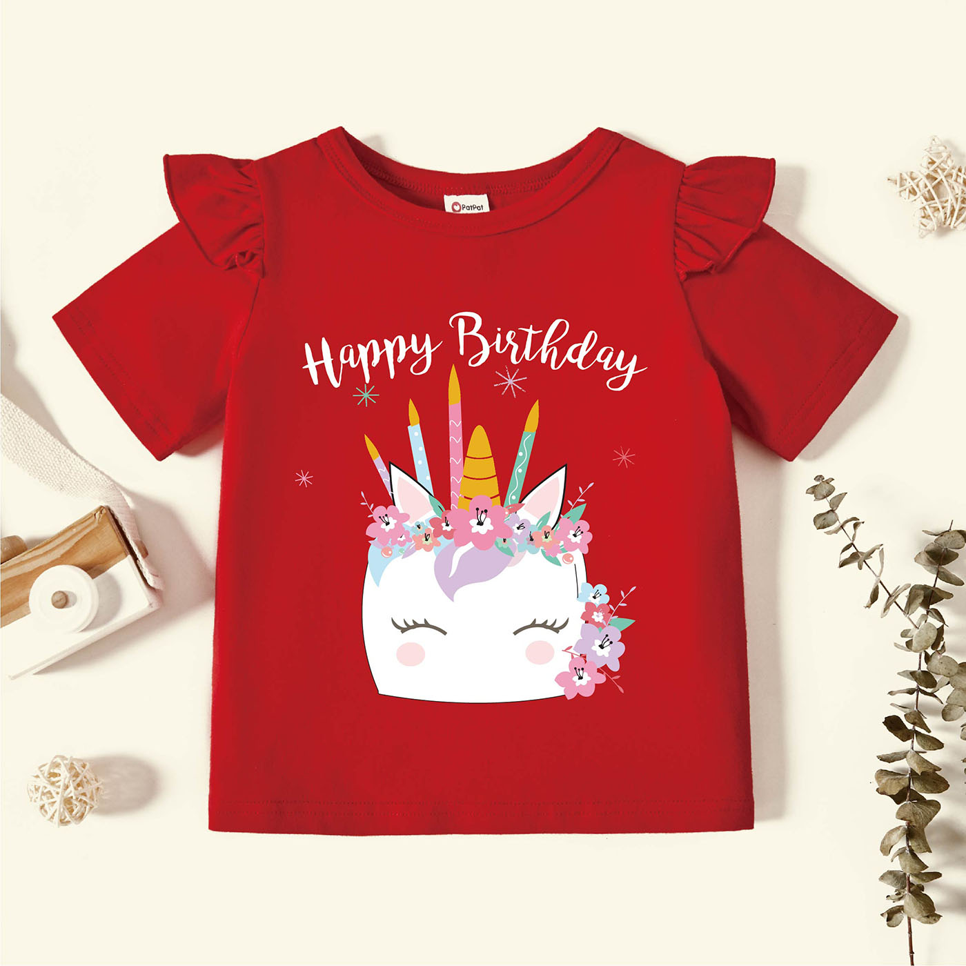 

Toddler Graphic Flutter-sleeve Red Short-sleeve Tee