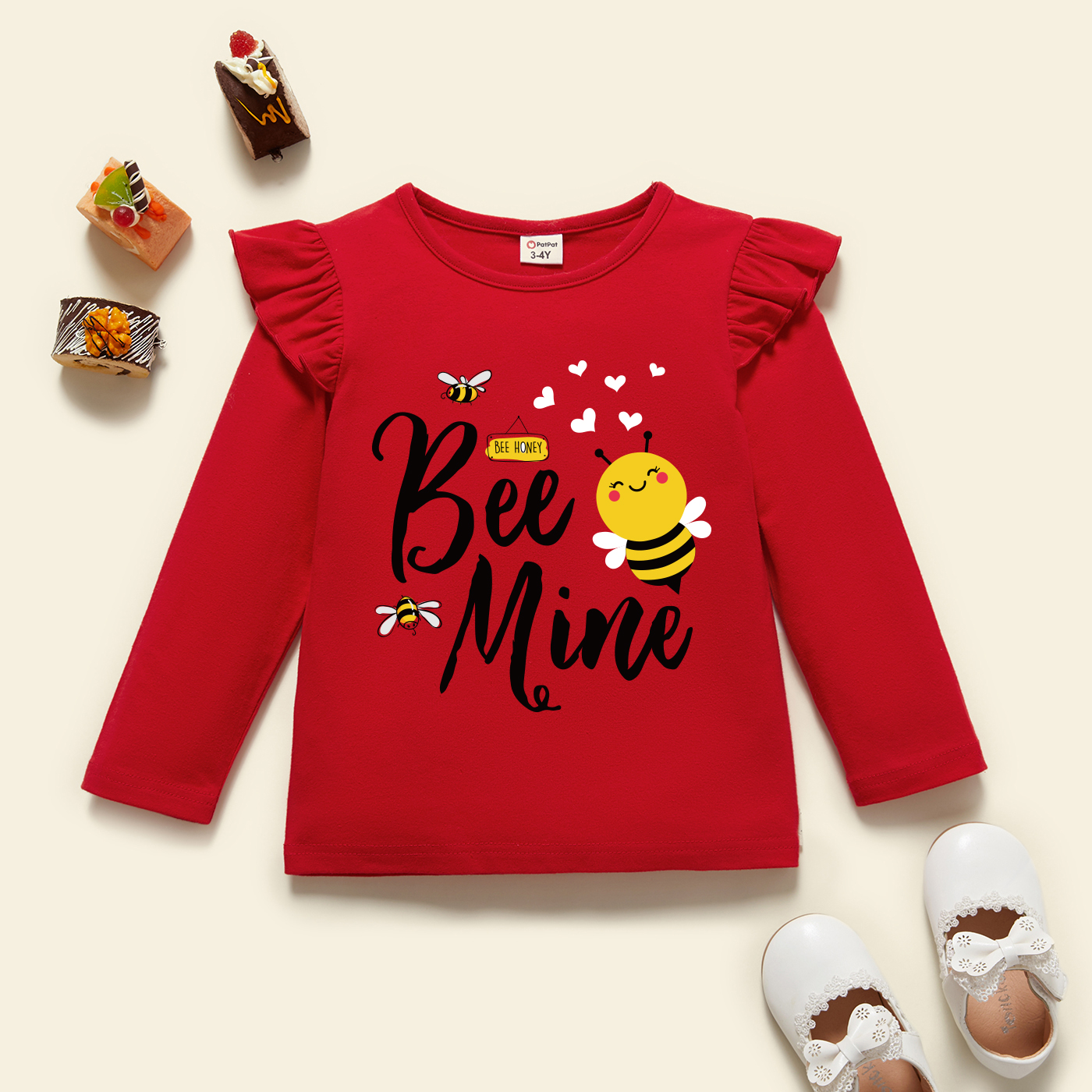 

Toddler Girl Graphic Bee and Letter Print Long-sleeve Tee