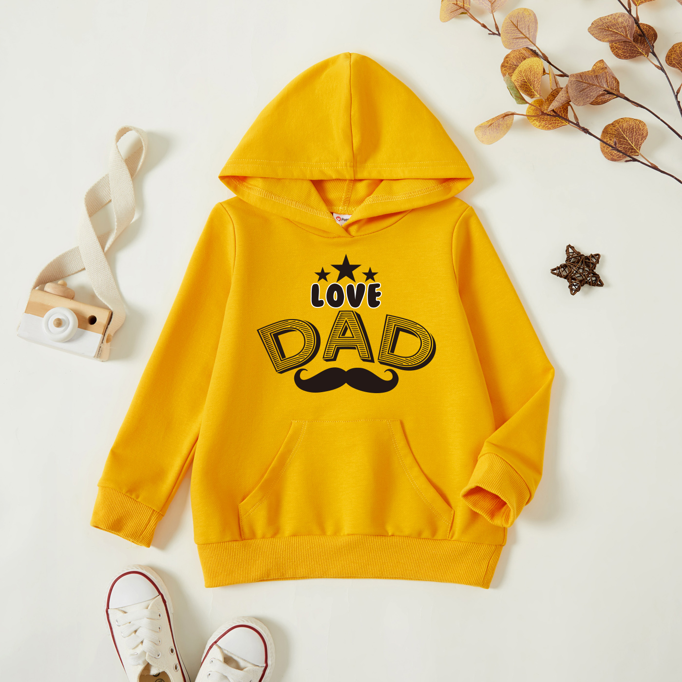

Toddler Graphic Beard and Stars and Letter Print Long-sleeve Hooded Pullover