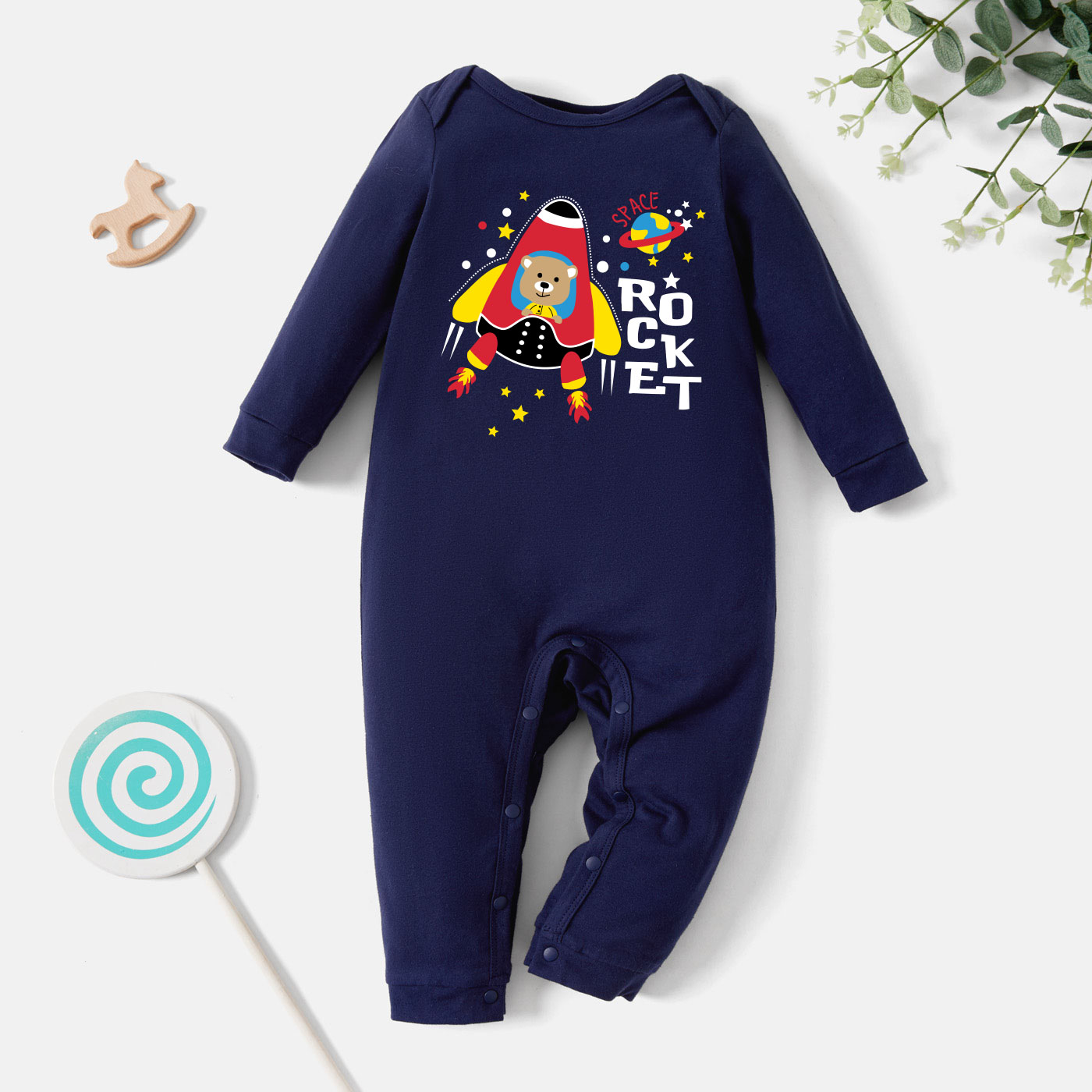 

Baby Graphic Dark Blue Long-sleeve Jumpsuit
