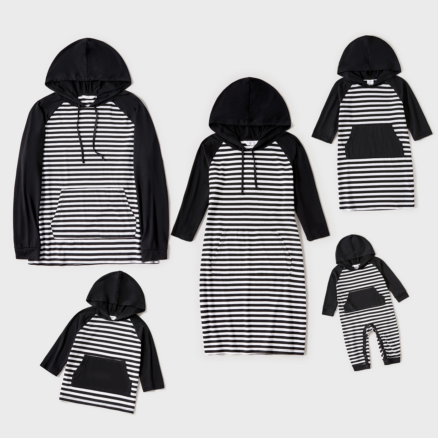 

Striped Black Raglan Long-sleeve Hoodie Dresses and Sweatshirts Family Matching Sets