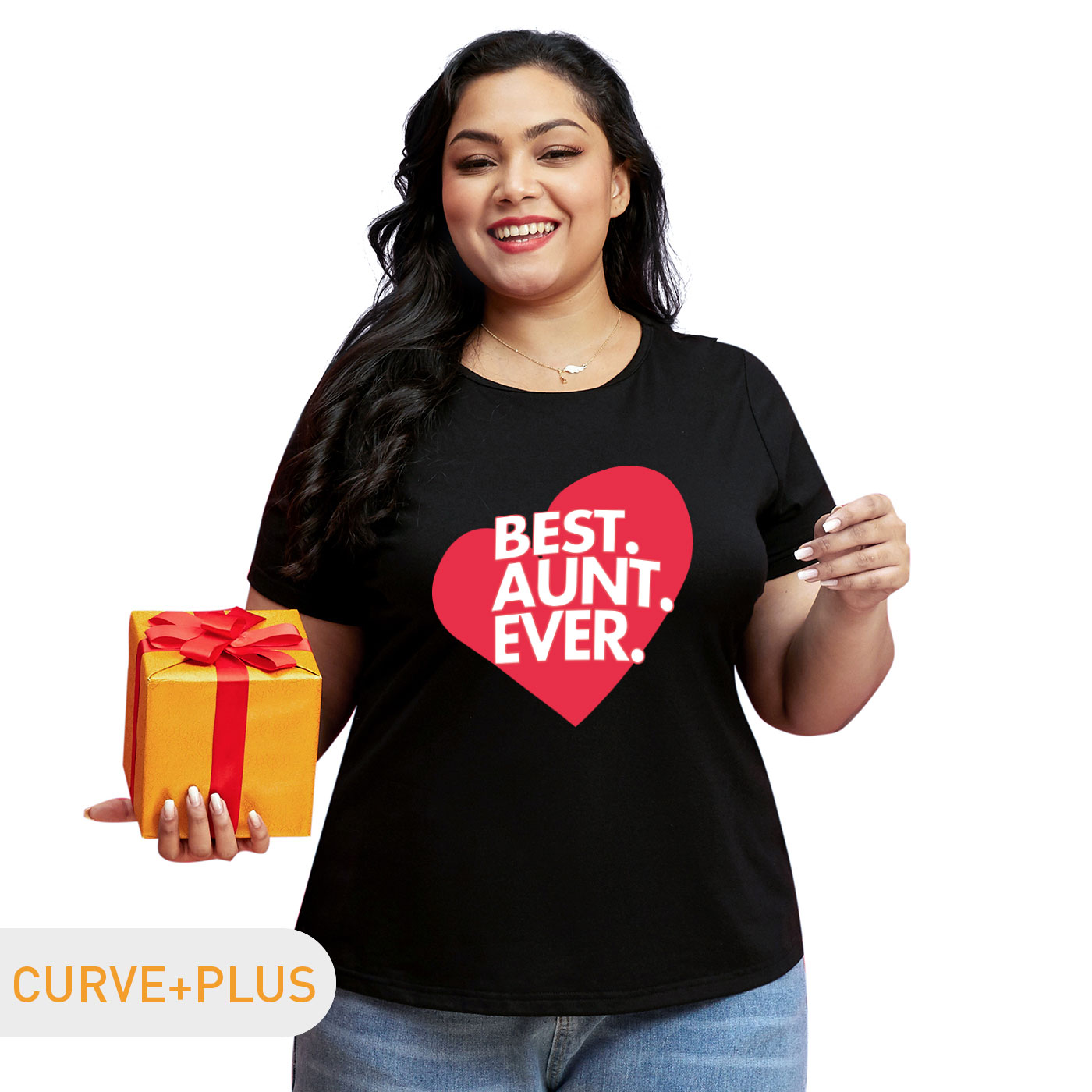 

Women Plus Size Graphic Heart-shaped and Letter Print Round Neck Short-sleeve Tee
