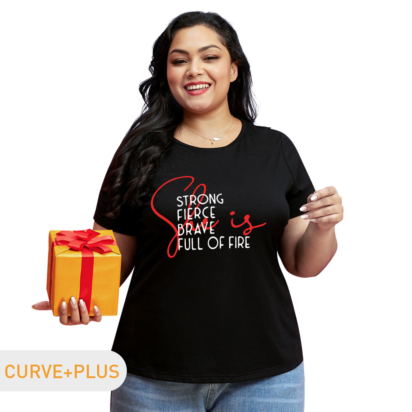 

Women Plus Size Graphic Letter Print Round Neck Short-sleeve Tee