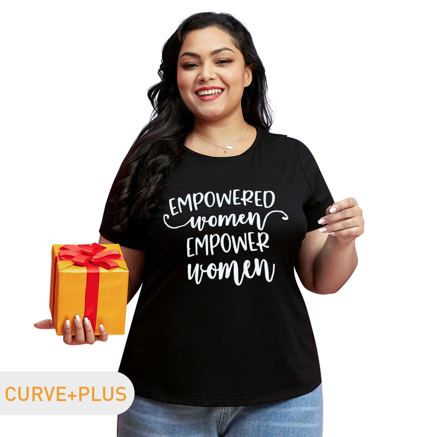 

Women Plus Size Graphic Letter Print Round Neck Short-sleeve Tee