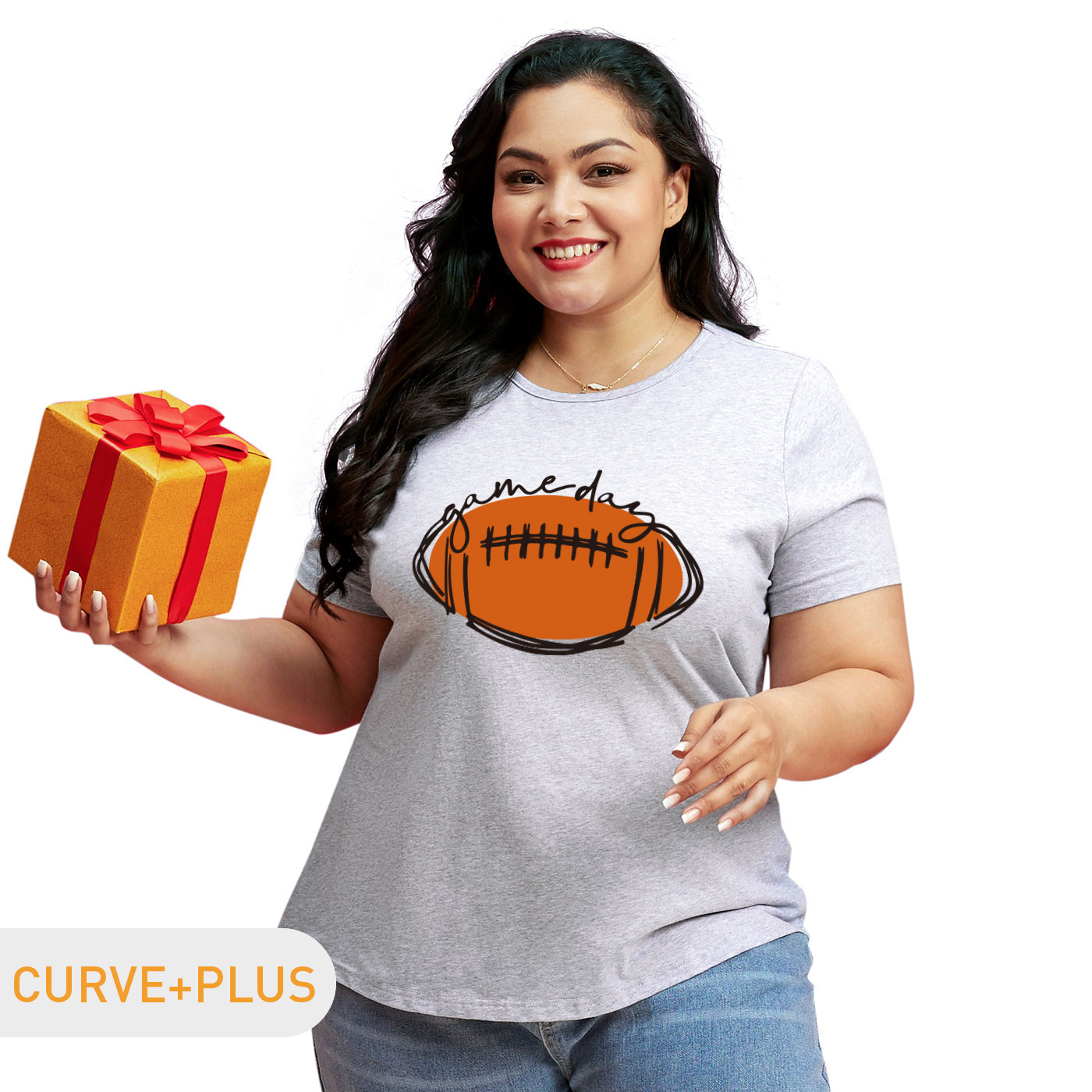 

Women Plus Size Graphic Rugby Print Round Neck Short-sleeve Tee