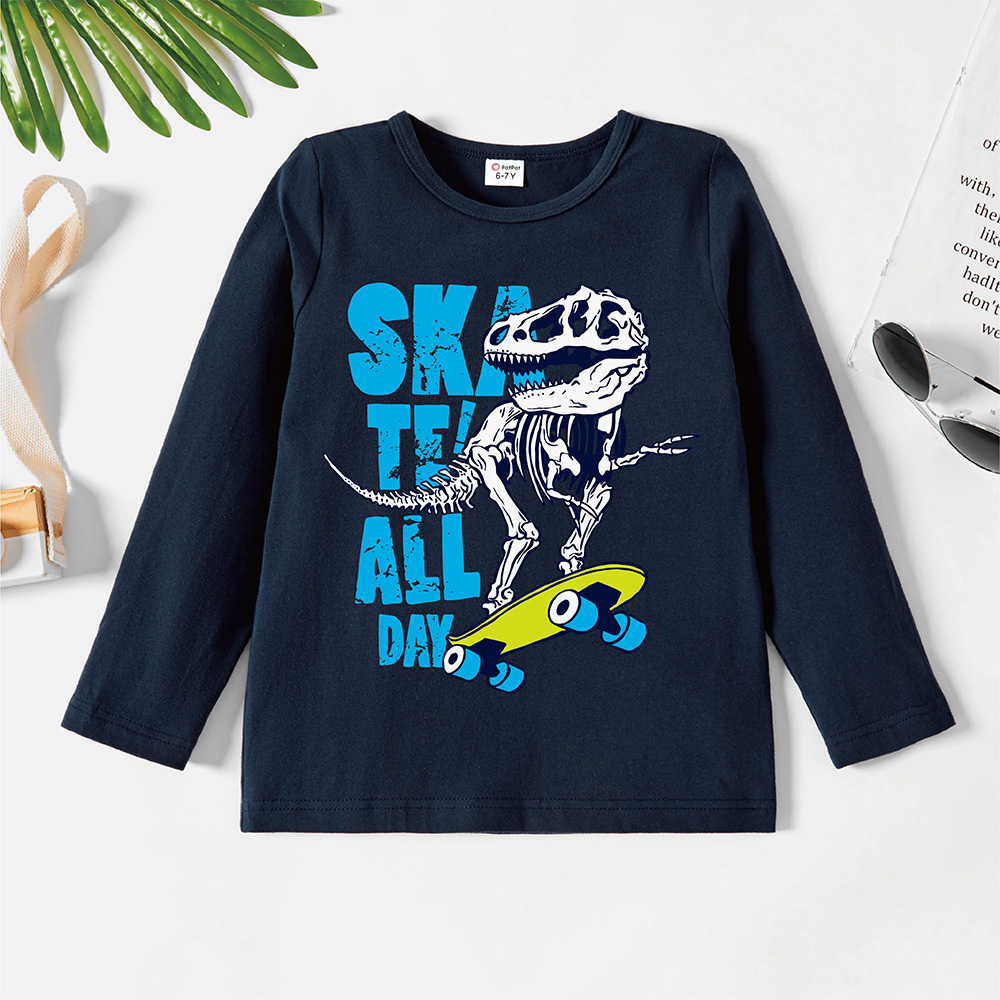 

Kid Boy Graphic Dinosaur and Letter Print Long-sleeve Tee