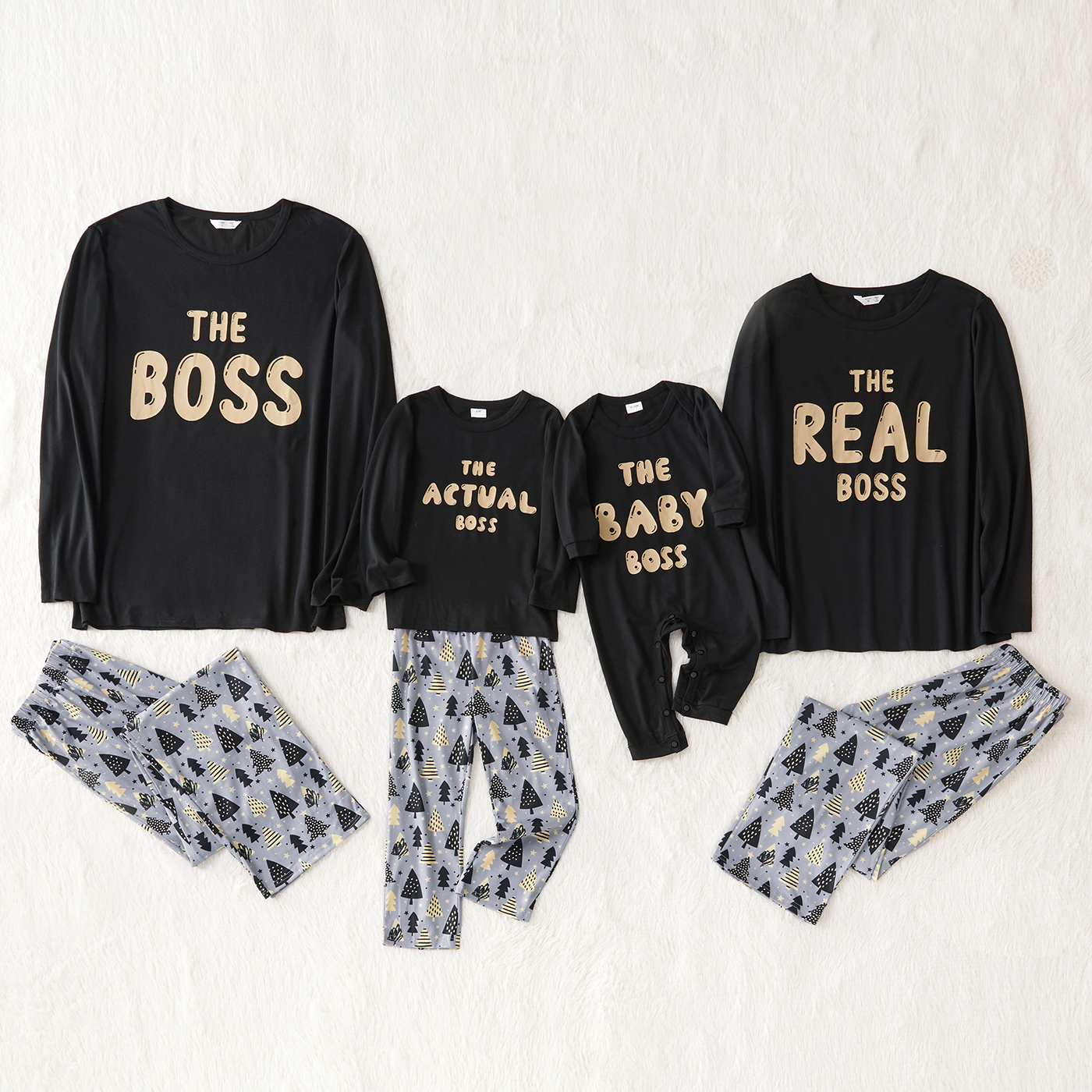 

Letter Print Black Family Matching Long-sleeve Pajamas Sets (Flame Resistant)