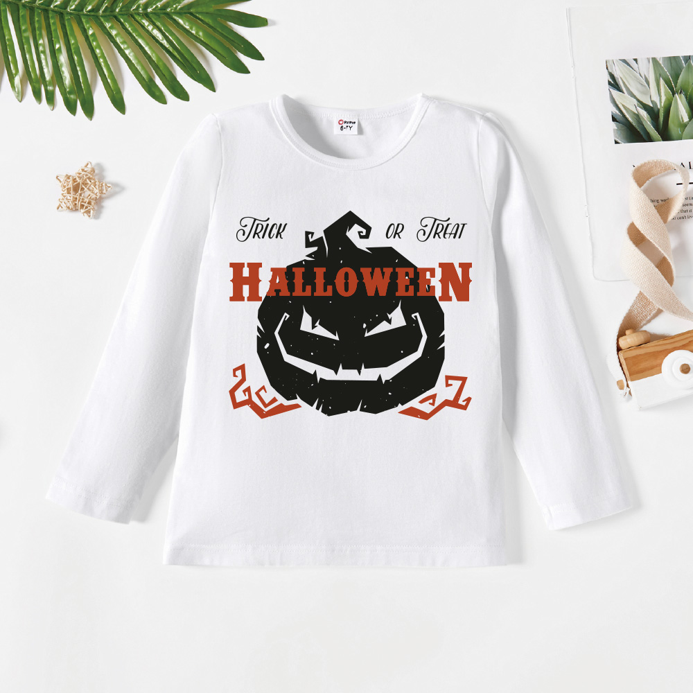 

Halloween Kid Graphic Pumpkin and Letter Print Long-sleeve Tee